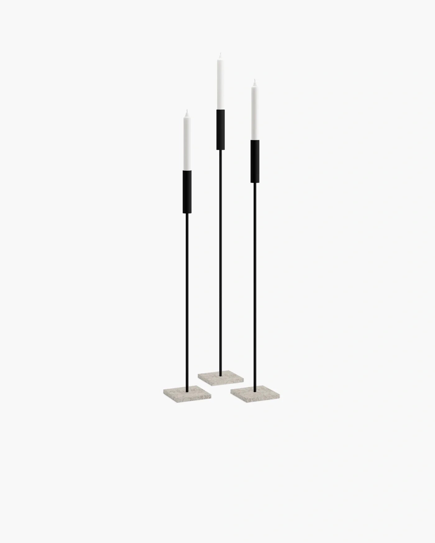Vera floor candleholder set featuring black frames and moorland bases, showcasing Scandinavian design with strong lines.